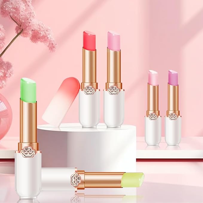 BINGBRUSH Peach Color Changing Lipstick,Moisturizer Long Lasting Lip Care Lip Balm Magic Lip Gloss Lip Tint Stain Gloss Set for Women (6Pcs Aloe Vera + Strawberry + Peach + Avocado+ Blueberry + Grape)