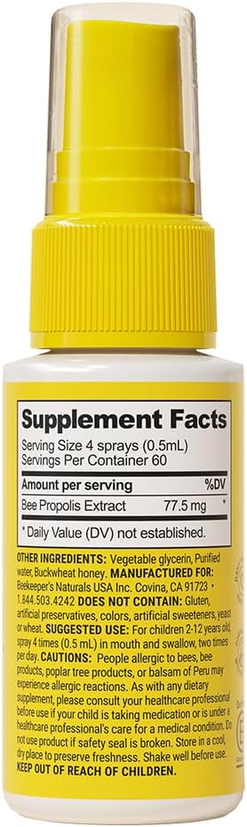 Beekeeper's Naturals Kids Propolis Throat Spray 95% Bee Propolis Extract - Natural Immune Support & Sore Throat Relief, Antioxidants & Gluten-Free, 1.06 oz (Pack of 2)
