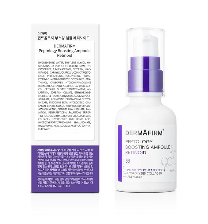 DERMAFIRM Peptology Retinoid Ampoule - GLASS SKIN with Peptides & Niacinamide - Anti Aging Face Serum for Pore Minimizer, Skin Texture Improvement & Wrinkle Reducer - Korean Skincare 30ml