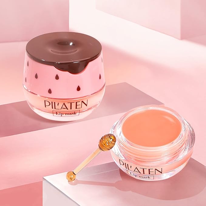 2 Pack Strawberry Lip Mask & Balm Pot - Propolis Moisturizing Hydrating Lip Sleeping Mask - Prevents Dry & Cracked Lips - Exfoliator (Strawberry)