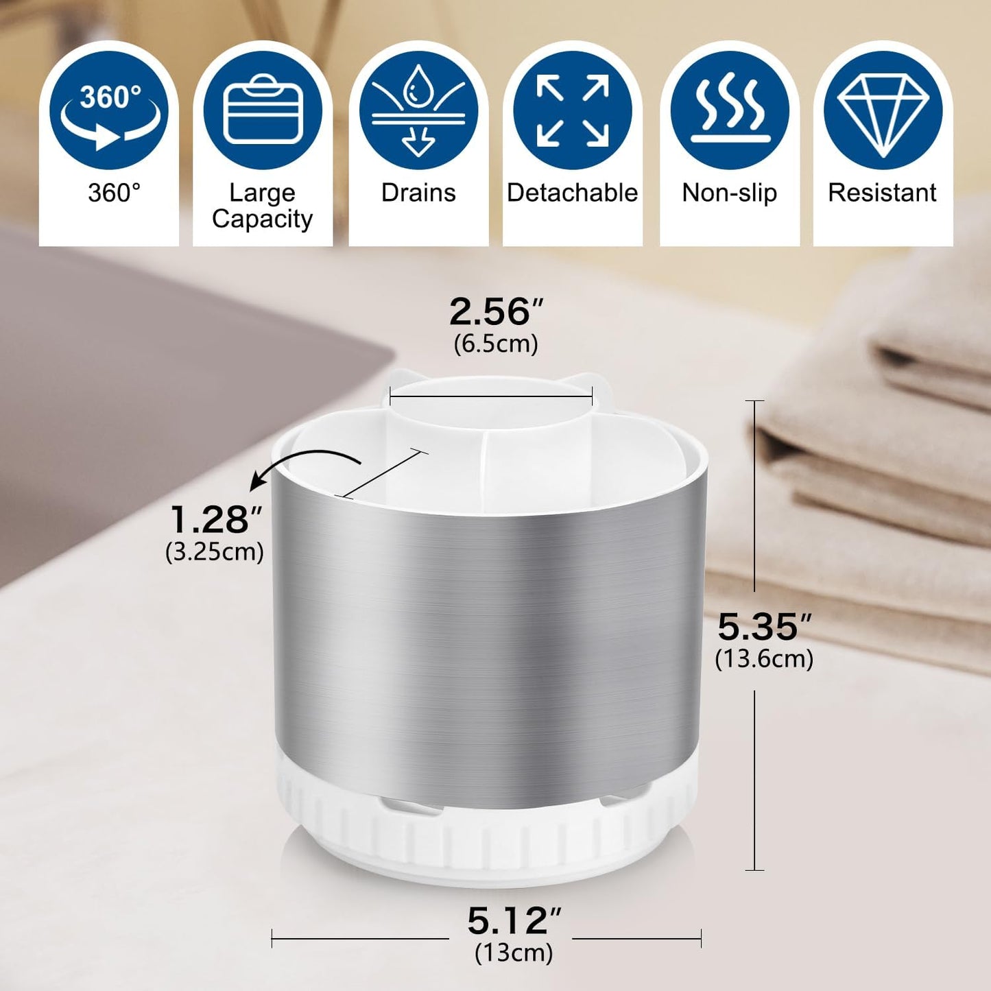 Silver Toothbrush Holders for Bathrooms Countertop Organizer - Kids Electric Toothbrush and Toothpaste Holder Rotating Tooth Brush Organization Bathroom Sink Accessories Storage Caddy