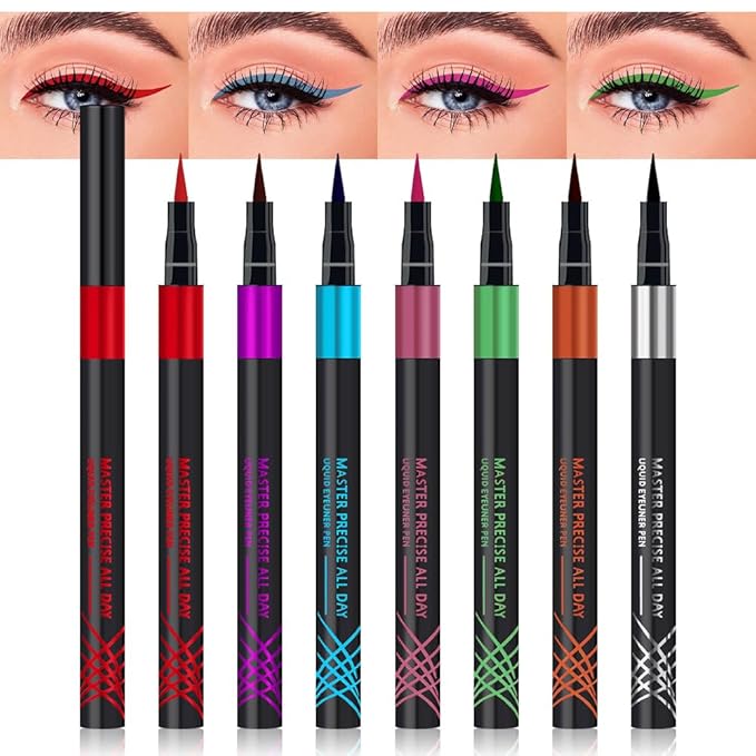 7 Pcs Colors Liquid Eyeliner Stamp Pens Set, Long Lasting Liquid Eye Liner,Waterproof & Smudgeproof Makeup
