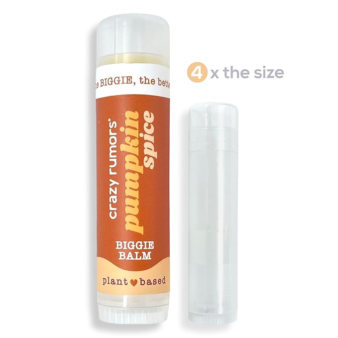 Crazy Rumors Biggie Pumpkin Spice Flavored All Natural, Plant Based Lip Balm to Moisturize and Nourish your Lips - Pumpkin Spice tube 0.6 oz (4x Larger than standard 0.15 oz lip balm)