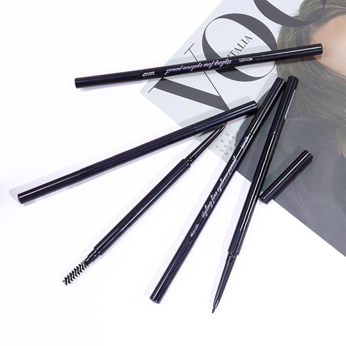Black Ultra-Fine Tip Eyebrow Pencils Pack for Women, Mechanical Precise Brow Pencil,Draws Tiny Brow Hairs, Defines, Fills Brows, Shapes, Contours, Combs, Waterproof Dual-Sided