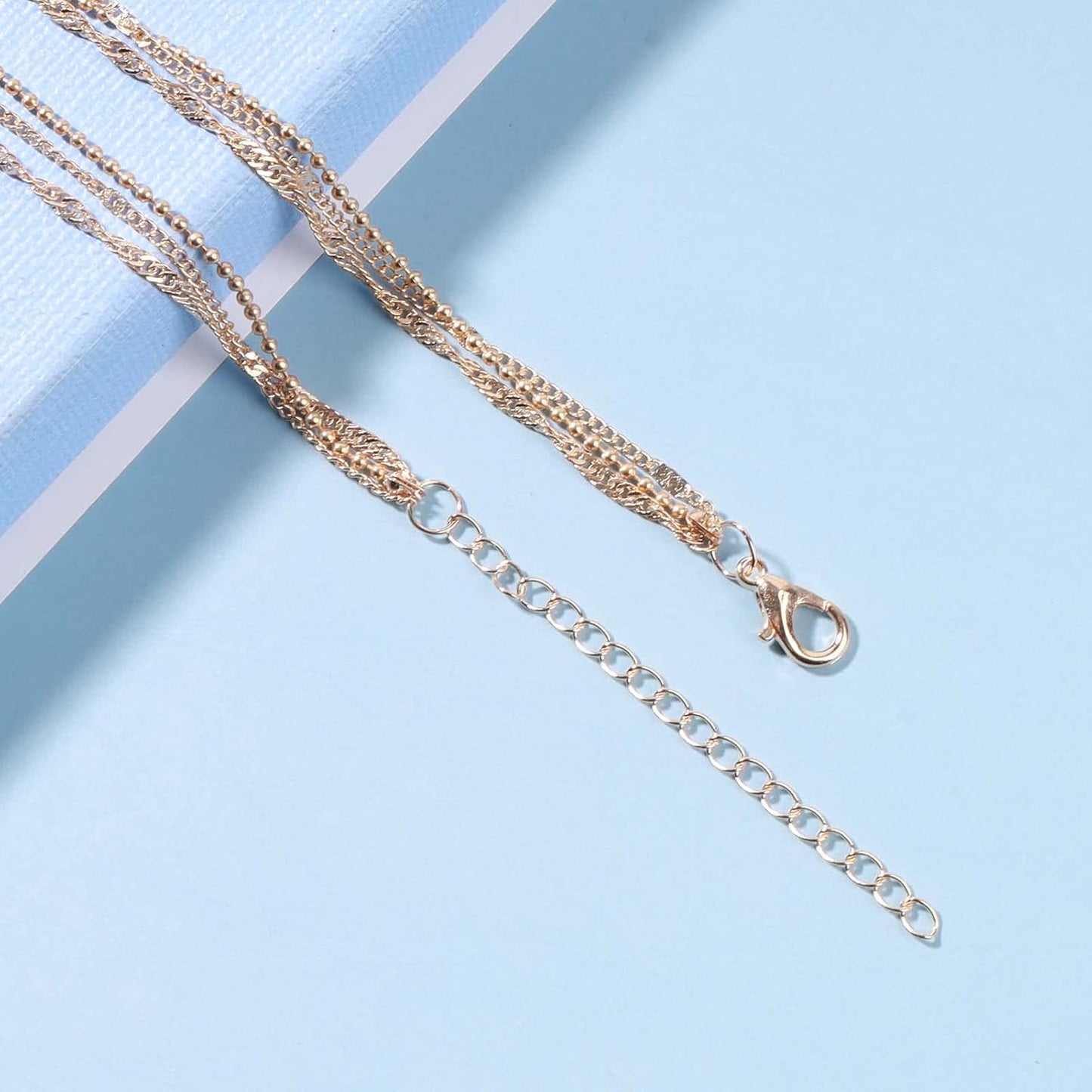 Boho Layered Cross Necklace Choker Gold Cross Pendant Necklace Vintage Multi Layer Necklace Skinny Twist Chain Necklace Jewelry for Women and Girls Religious Gift for Her