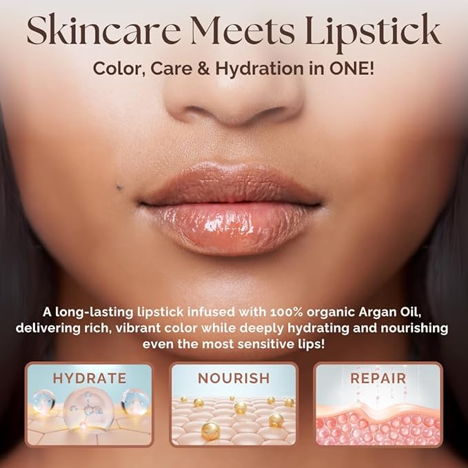 ๐๐๐๐ฒ๐ป๐ฐ๐ฒ ๐ผ๐ณ ๐๐ฟ๐ด๐ฎ๐ป Moisturizing Deep Red Lipstick, Tinted Lip Balm with Pure Organic Argan Oil, Shea Butter Lip care, Lip Moisturizer, Long Lasting Lipstick Cabernet