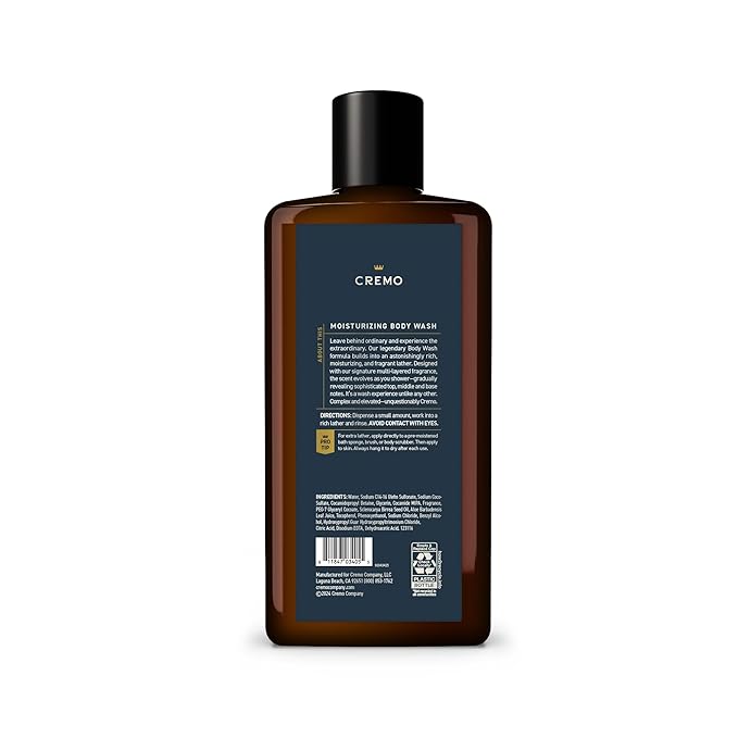 Cremo Body Wash Men, Notes of Bright Cardamom, Dry Papyrus and Aromatic Palo Santo, 16 Fl Oz