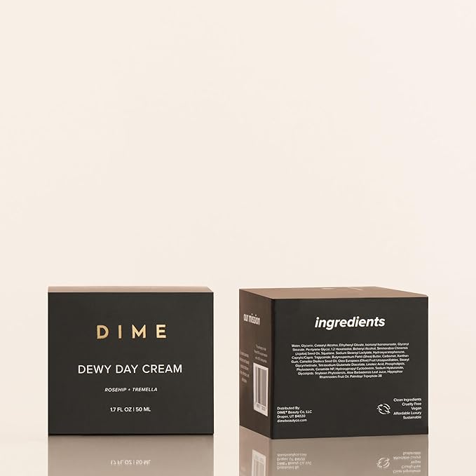 DIME Beauty Dewy Day Cream, Morning Face Moisturizer with Rosehip Oil and Tremella Snow Mushroom, 1.7 oz / 50 ml