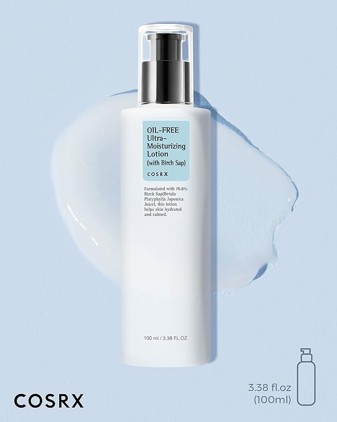 COSRX Oil Free Lotion with Birch Sap, Daily Acne Facial Moisturizer, Hydrating Moisturizer for All Skin Types, Korean Skin Care, Paraben free, 3.38 fl.oz / 100ml
