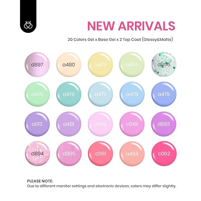 Beetles Pink Gel Nail Polish Set, 20 Color Macaron Colors Bright Pink Green Pastel Nail Polish Kit with Base Gel Glossy & Matte Top Coat Soak off Uv Nail Art Halloween Gifts for Women