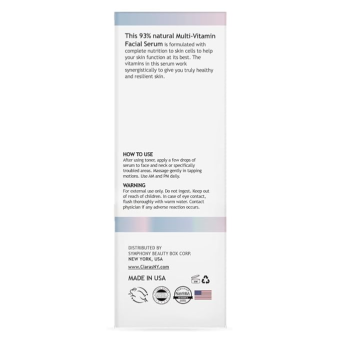 CLARA'S NEW YORK Glycolic Acid Facial Serum with Vitamin E for Exfoliating Smoothing Glowing Face Skin - Made in USA 30ml (1Fl/Oz) (Multi Vitamin)