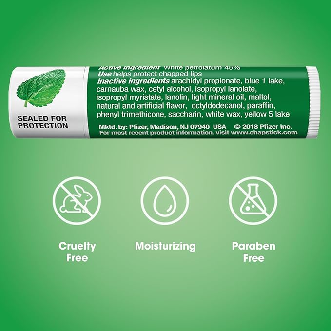 ChapStick Bulk Lip Balm, Classic Spearmint 12-Pack – Cool & Refreshing Lip Moisturizer for Dry Lips, 0.15 Oz Ea