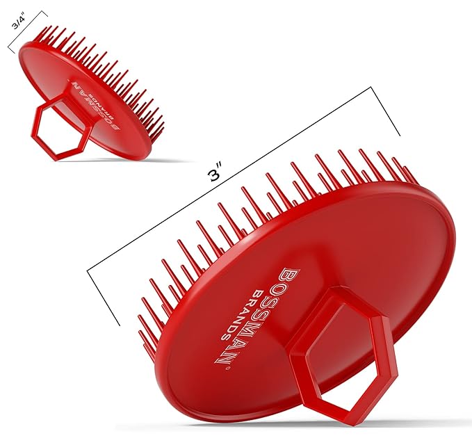 Bossman Scalp Massager & Shampoo Brush (Red) – Head Scrubber, Beard Exfoliator & Dandruff Control for Hair & Beard