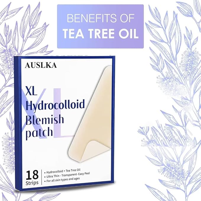 AUSLKA Large Blemish Patches, XL Pimple Patch -18 Strips - Hydrocolloid Patch for Covering Zits - Spot Stickers - Vegan and Cruelty for Face and Skin