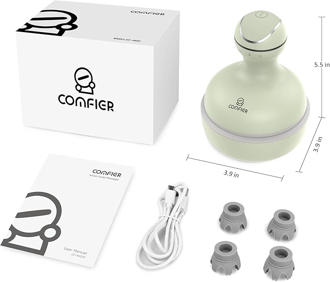 COMFIER Scalp Massager, Electric Head Scratcher, Portable Head Massager for Hair Growth with 84 Silicone Massage Nodes, Dog&Cat Massager, Rechargeable, Waterproof, Gifts for Mom,Dad,Women,Men (Green)