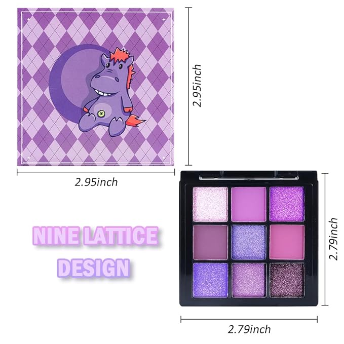 9 Colors Purple Smoky Matte Shimmer Eyeshadow Palette with Mirror for Eye Makeup,High Pigmented Eye Shadow Primers Powder Palet de sombras de ojos