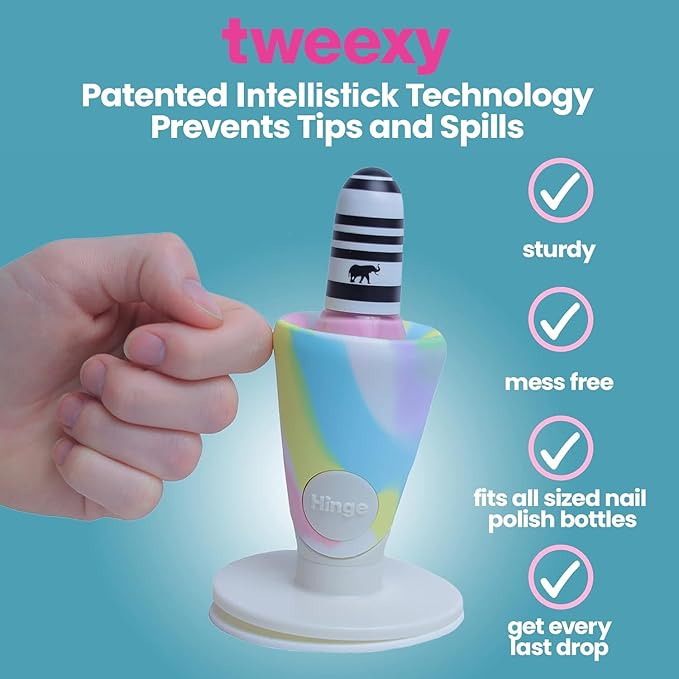 tweexy Hinge Untippable Nail Polish Bottle Holder | Anti-Spill Nail Polish Holder Stand, Tilted, IntelliStick Airlock Suction | Fingernail Painting, Nail Art Tools | Nail Polish Accessories (Unicorn)