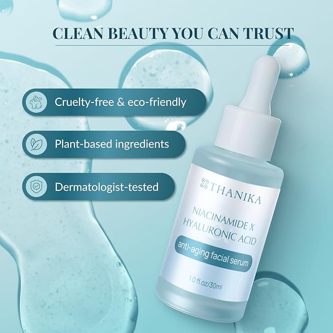 Anti Aging Hyaluronic Acid Serum with 10% Niacinamide - Face Hydration with Inulin - Lightweight Anti Aging Serum for Wrinkles, Fine Lines & Uneven Skin Texture - 1 fl oz