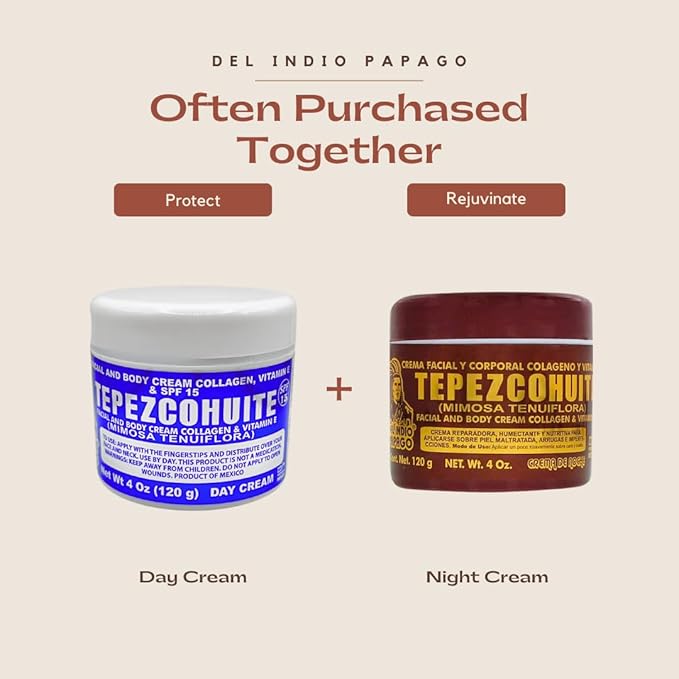 Del Indio Papago Tepezcohuite Night Cream - Tepezcohuite Cream from Mexico - Reduces Wrinkles, Renews Skin, Grease Free - JUMBO SIZE 4 Oz