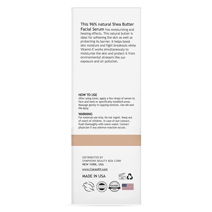 CLARA'S NEW YORK Glycolic Acid Facial Serum with Vitamin E for Exfoliating Smoothing Glowing Face Skin - Made in USA 30ml (1Fl/Oz) (Shea Butter)