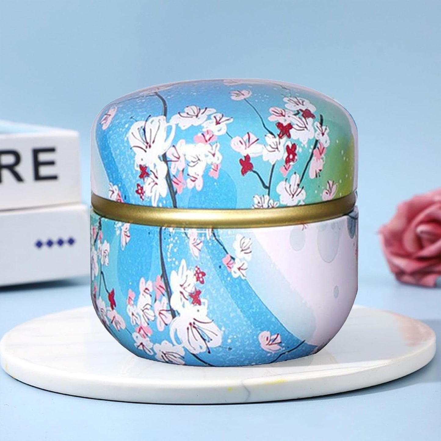 Body Powder Puff and Container for Dusting Powder, Women Powder Puff and Powder Case for Bath and Travel (Plum Blossom)