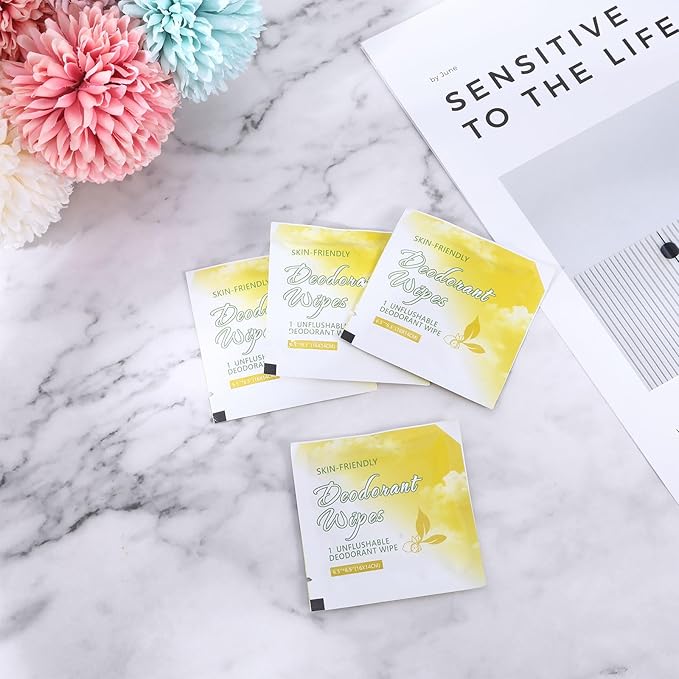 200 Pcs Deodorant Wipes Individually Wrapped, Mini Travel Size Wet Antiperspirant Wipes for Armpit, Hands, Face, Butt, Bulk Personal Cleansing Wipe for Women, Men, Homeless, Sports, Travel(Lemon)