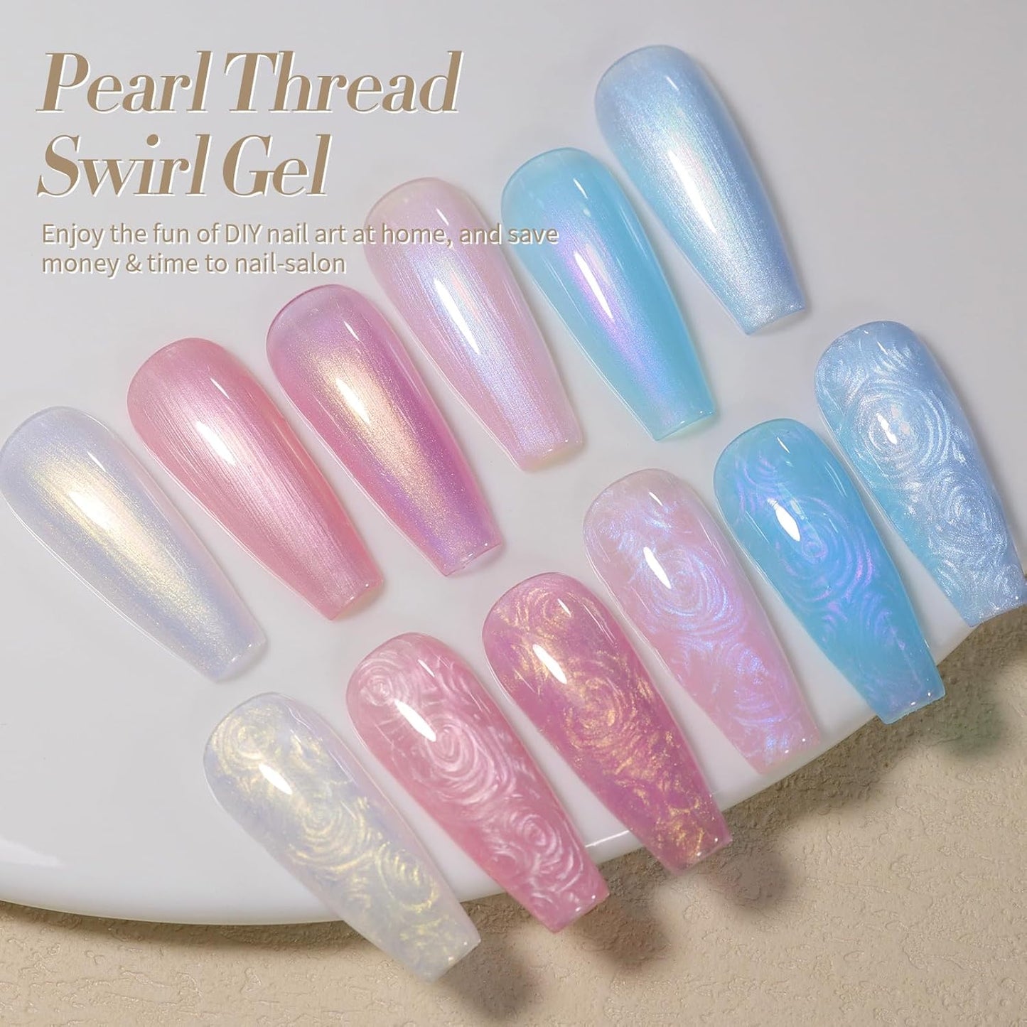 Born Pretty Pearl Gel Nail Polish Aurora Iridescent Glitter Shimmer Pearl Effect White Pink Purple Blue Mermaid Drawing Gel Nail Polish Shell Swirl Thread Effect Nail Gel Soak Off Led DIY Gift 6PCS