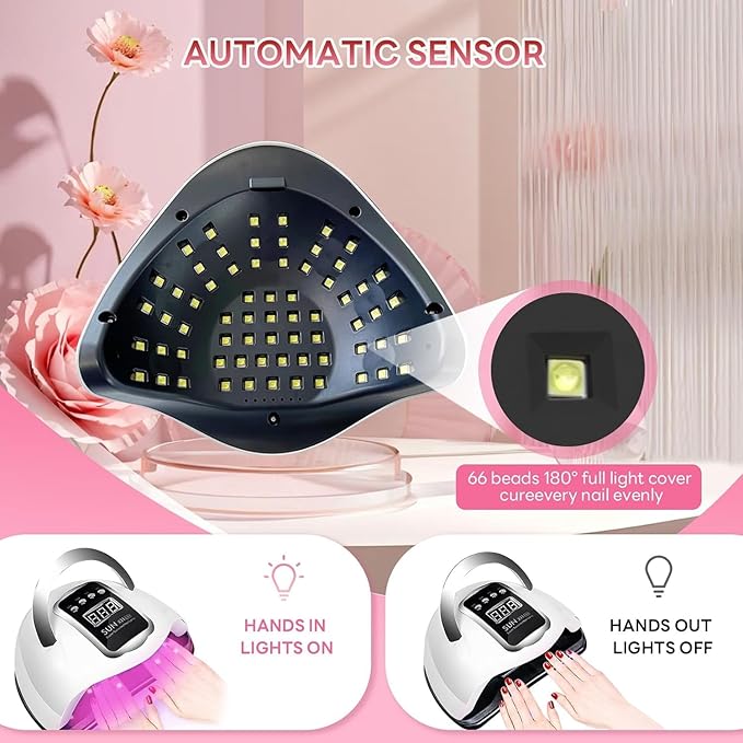 280W UV LED Nail Lamp, Nail Dryer for Gel Polish with 66pcs Lamp Beads and Automatic Sensor 4 Timer Setting Professional Nail Art Tools