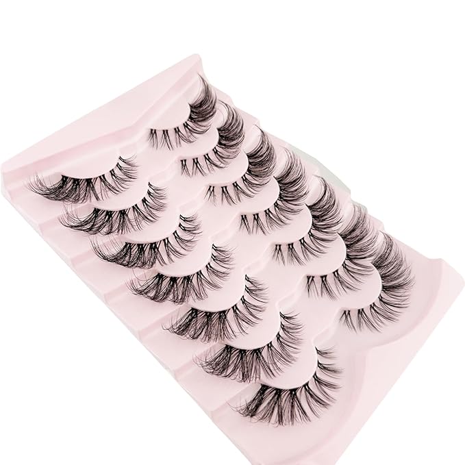 Cat Eye Lashes Wispy Mink Lashes Yasnai 18mm False Eyelashes Strips Lashes Fake Lashes Natural Eyelashes 7 Pairs Pack
