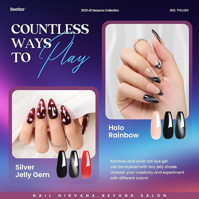 Beetles Cat Eye Gel Nail Polish 39 Pcs Jelly Nail Set Glitter Changing Nail Polish Kit Treasure Box Collection with 3Pcs Base Matte and Glossy Top Soak Off UV Halloween Nails