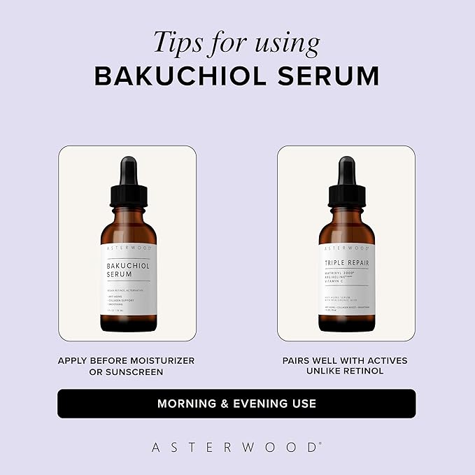 Asterwood Bakuchiol Serum for Face - Retinol Alternative - Plumping, Anti-Aging, Wrinkle Reducing - Fragrance-Free - 1 Fl Oz