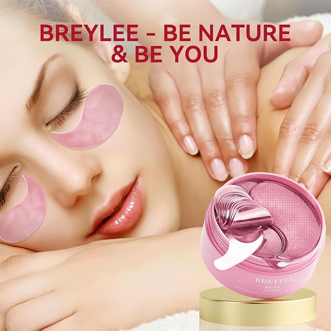 BREYLEE Rose Eye Mask– 60 Pcs, Under Eye Patches, Patches For Puffy Eyes,Hydrates, Improves And Firms The Eye Area, Suitable For Both Women And Men.