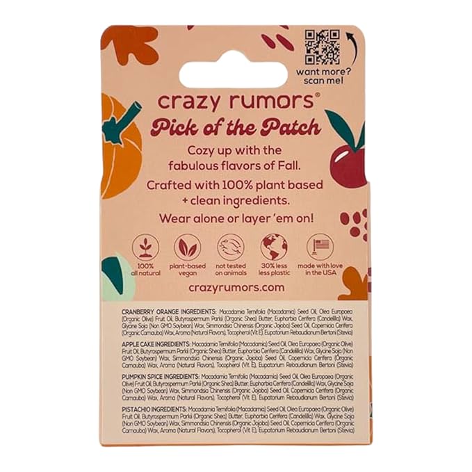 Crazy Rumors Harvest Lip Balm 4-Pack Mix (Cranberry Orange, Apple Cake, Pumpkin Spice, Pistachio)