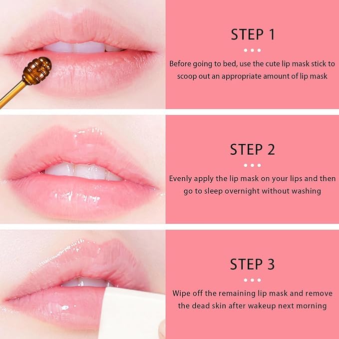 4 PCS Bee Lip Balm Lip Mask Honey Pot, Honey Strawberry Watermelon Apple Moisturizing Sleeping Lip Mask Overnight with Sticks, Lip Balm Exfoliating Prevention Dry and Crack Lip Scrubs
