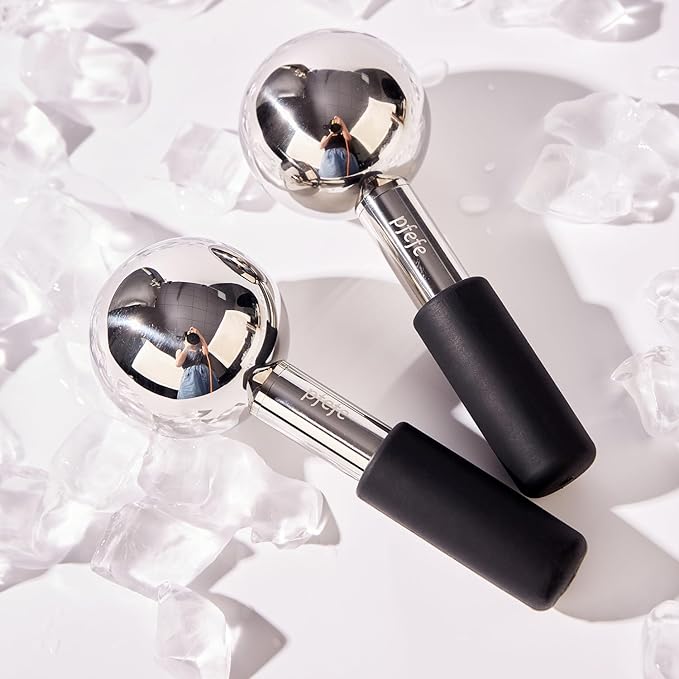 360 Rotating Ice Globes for Face & Eyes, Unbreakable Stainless Steel Cryo Sticks for Beauty Routines, Facials Cold Roller Colling Globes for Puffiness, Wrinkles, Dark Circles, Headaches