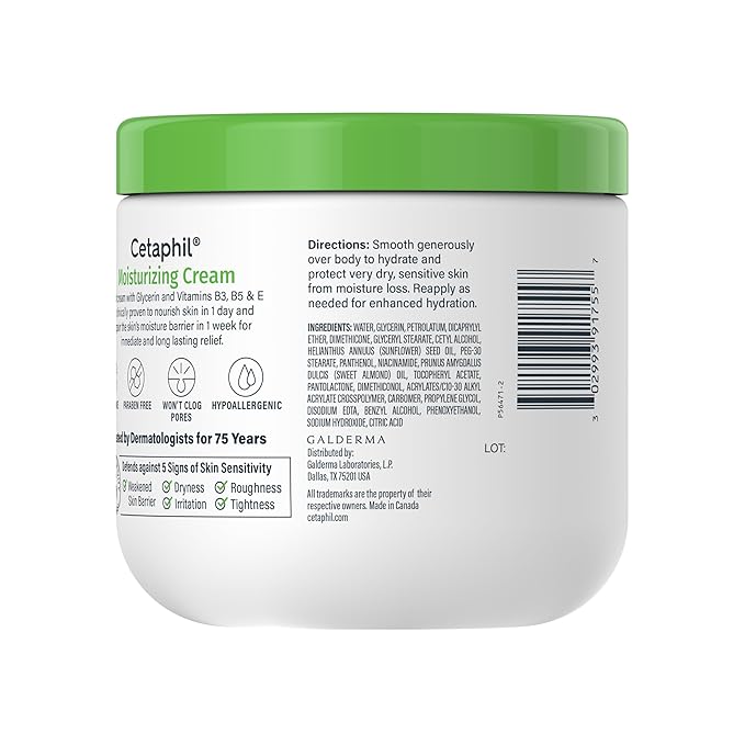 Cetaphil Face & Body Moisturizer, Hydrating Moisturizing Cream for Dry to Very Dry, Sensitive Skin, NEW 16 oz, Fragrance Free, Non-Comedogenic, Non-Greasy