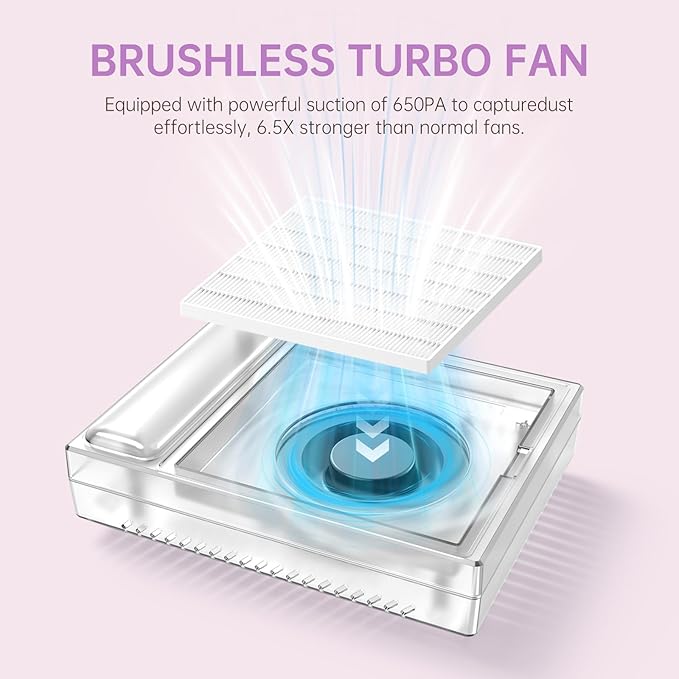 Cordless Nail Dust Collector,Brushless Turbo Fan Dust Collector Nail Tech 30pcs Cotton Filter,Rechargeable Dust Suction Machine for Acrylic Gel Polish Manicure at Salon&Home