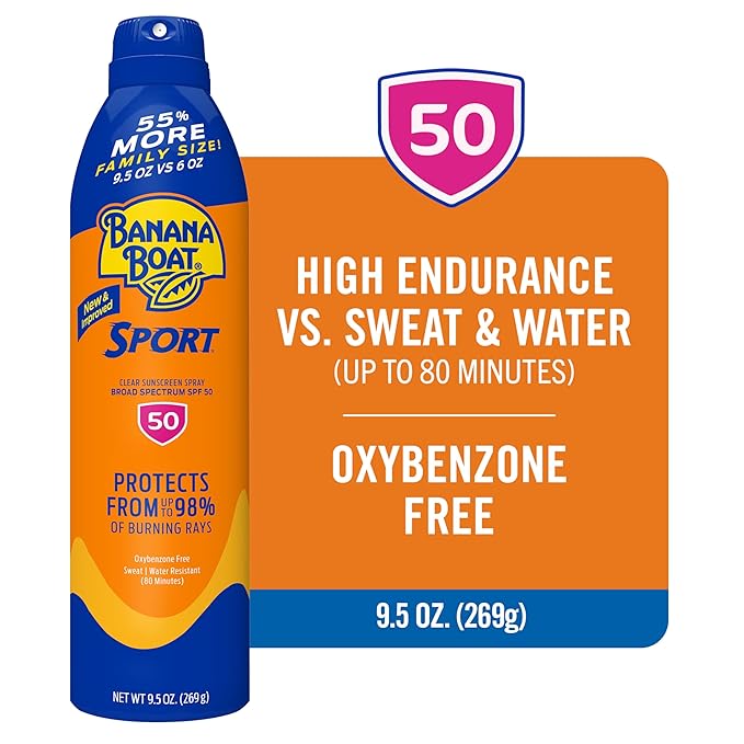 Banana Boat Sport Ultra SPF 50 Sunscreen Spray, 9.5oz | Banana Boat Sunscreen Spray SPF 50, Oxybenzone Free Sunscreen, Spray On Sunscreen, Water Resistant Sunscreen, Family Size Sunscreen, 9.5oz