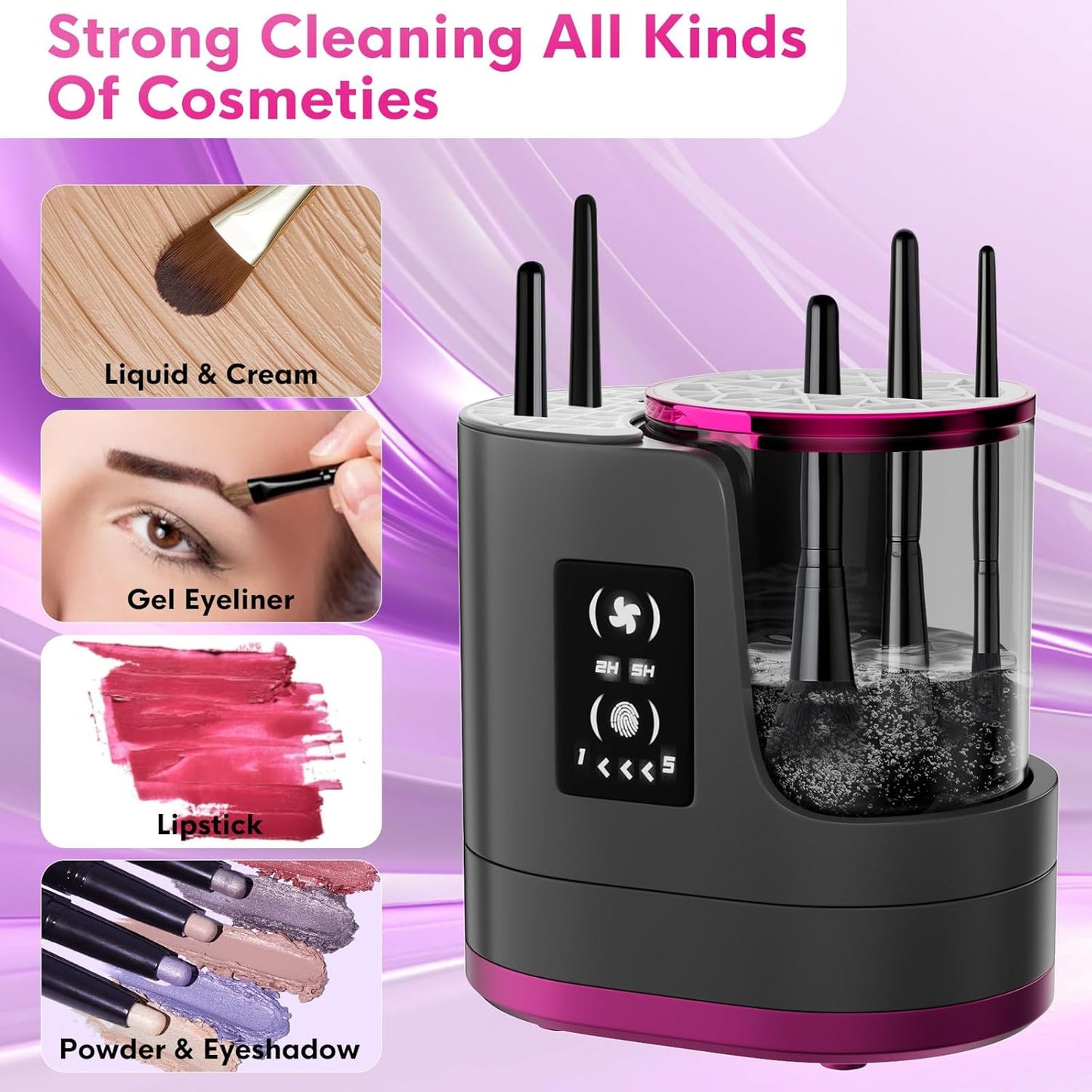 3 IN 1 Electric Makeup Brush Cleaner,Automatic Makeup Brush Cleaner with Makeup Brush Dryer,Portable USB Deep Cleaning for All Size Beauty Makeup Brush Set,Blush Brush (Grey)