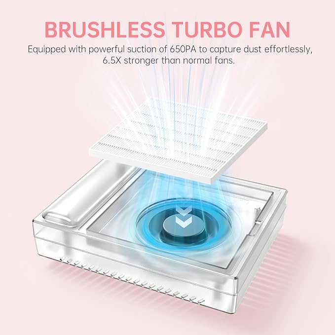 Cordless Nail Dust Collector,Brushless Turbo Fan Dust Collector Nail Tech 30pcs Cotton Filter,Rechargeable Dust Suction Machine for Acrylic Gel Polish Manicure at Salon&Home