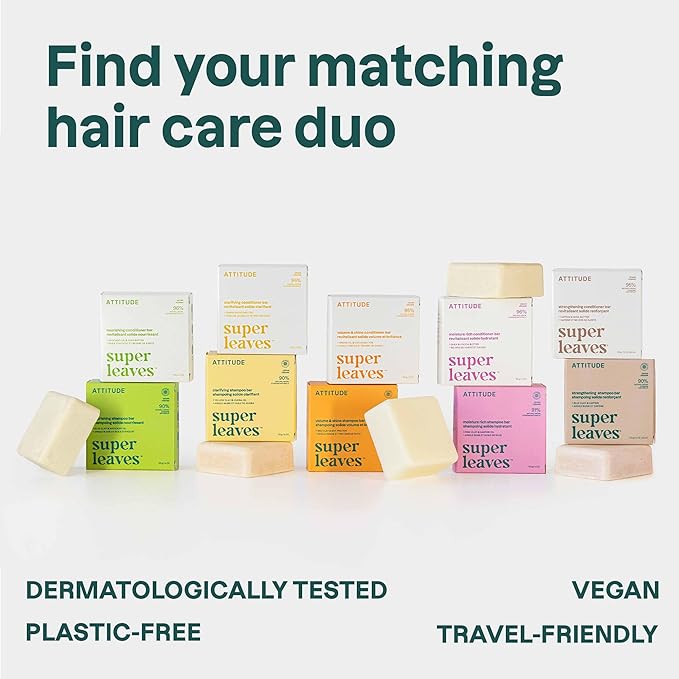 ATTITUDE Volume & Shine Shampoo Bar, Natural Origin, for Thin and Flat Hair, Soy Protein & Red Clay, EWG Verified & Clean Ingredients, Vegan, Orange Blossom & Eucalyptus, 4 Oz