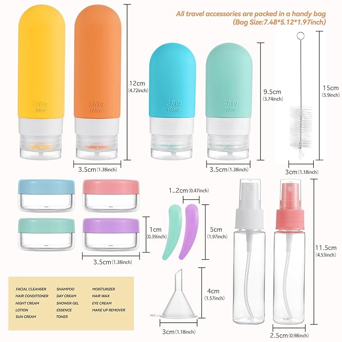 16 Pack Travel Bottles Set - TSA Approved Leak Proof Silicone Squeezable Containers for Toiletries, Conditioner, Shampoo, Lotion & Body Wash Accessories (16 pcs/White Pack)