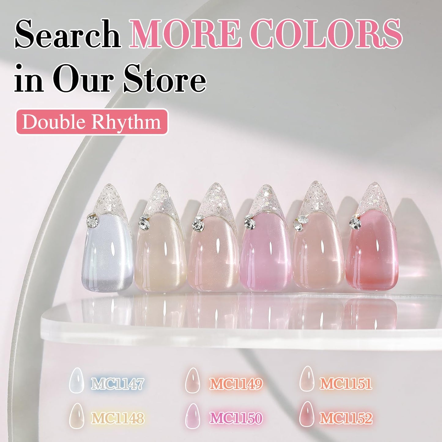 Double Rhythm 0.5 Oz Cat Eye Gel Polish with Magnet Same Color Same Bottle Holographic Glitter Shimmer Translucent Color Salon 15 ML Magnetic Nail Art (Rose Pink-MC1150)