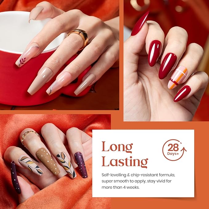 Beetles Fall Gel Nail Polish Set - Cozy Campfire Gel Polish Set 20 Colors Orange Yellow Green Brown Red Soak Off Uv Lamp Need Base Glossy Matte Top Coat Manicure Kit Gift for Girls Women