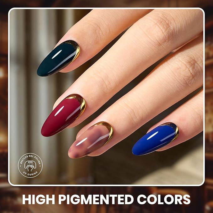 Beetles Brown Gel Nail Polish Set - 20 Colors Burgundy Red Brown Gold Champagne Glitter Fall Gel Polish Soak Off UV Glossy & Matte Top Base Coat Manhattan Collection Gifts for Women