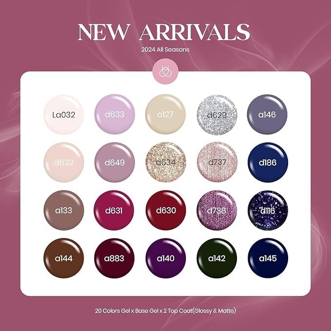 beetles Gel Nail Polish Set 20 Colors Fall Winter Neutral Shimmer Red Nude Brown Gel Polish Kit with Base Matte and Glossy Top Coat Soak off Uv Lamp Manicure Set Gift for Women Sophisticated Charm