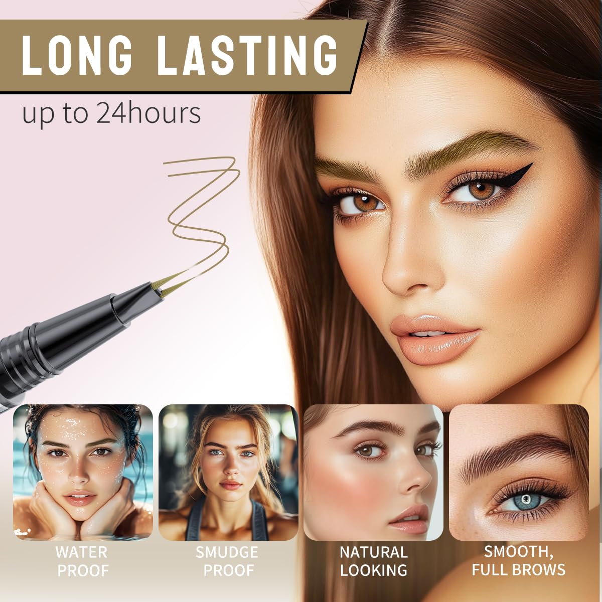 2 Pack Eyebrow Pen, Brow Pencil 2-in-1 Dual-Ended Microblading Eyebrow Pencil with 2-Fork-Tip and Precise Brush-Tip, Waterproof Long Lasting Eyebrow Pen for Natural Hair-Like Brows(Light Brown*2)