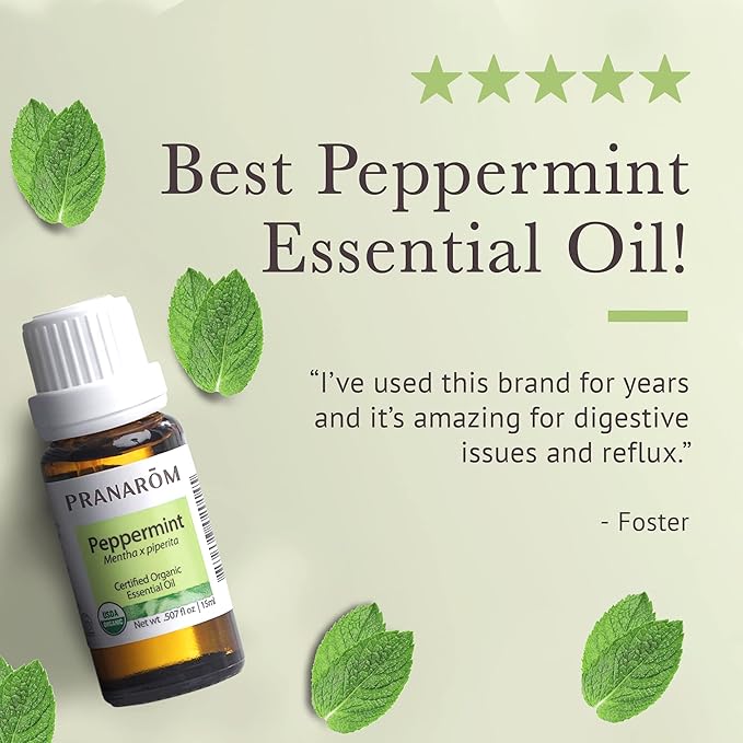Pranarom USDA Certified Organic Peppermint Essential Oil (15ml), 100% Pure Undiluted Therapeutic Grade from India for Aromatherapy, Diffuser, Topical, Cooling, Massage & Relaxation