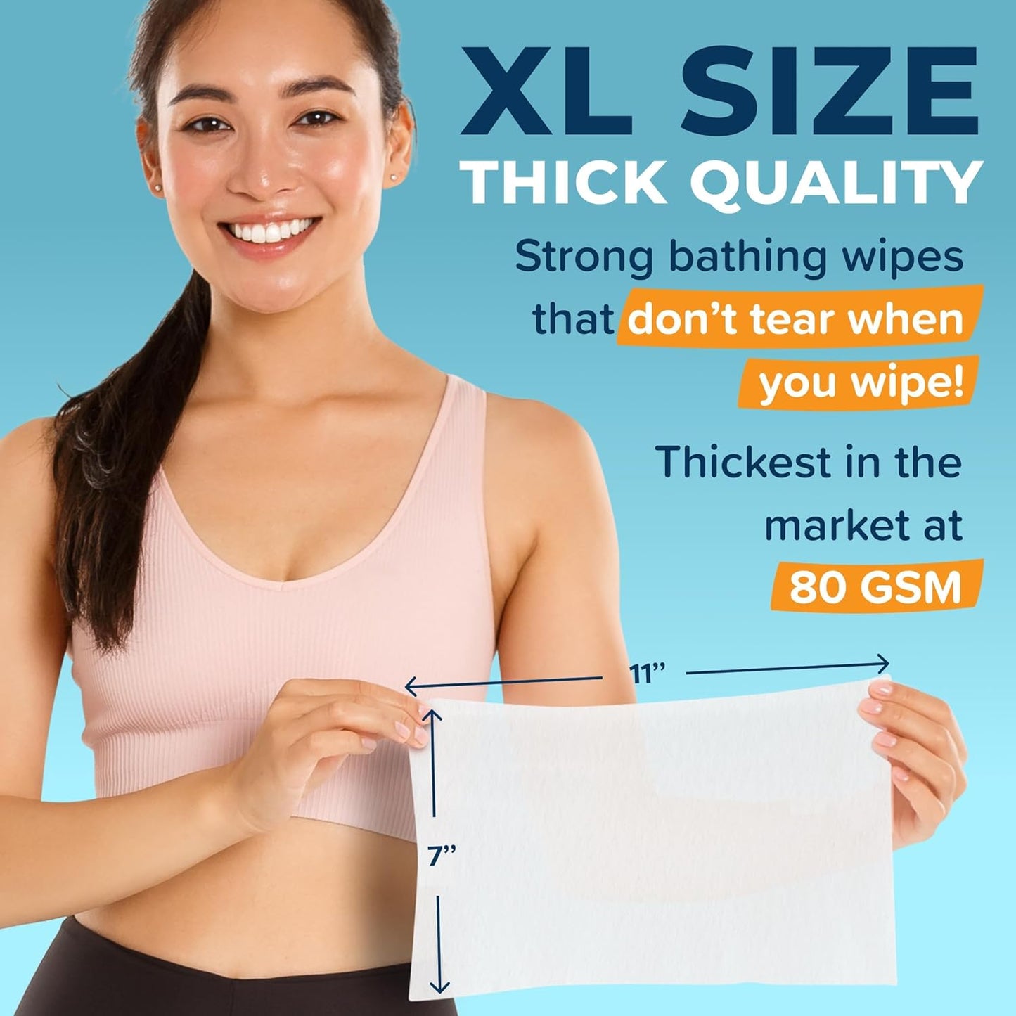 Body Wipes For Adults Bathing No Rinse 200pc XL - Ultra Thick Shower Wipes For Men Women - Personal Cleansing, Hygiene & Camping Essentials, Elderly Care, Travel, Incontinence Disposable Washcloths