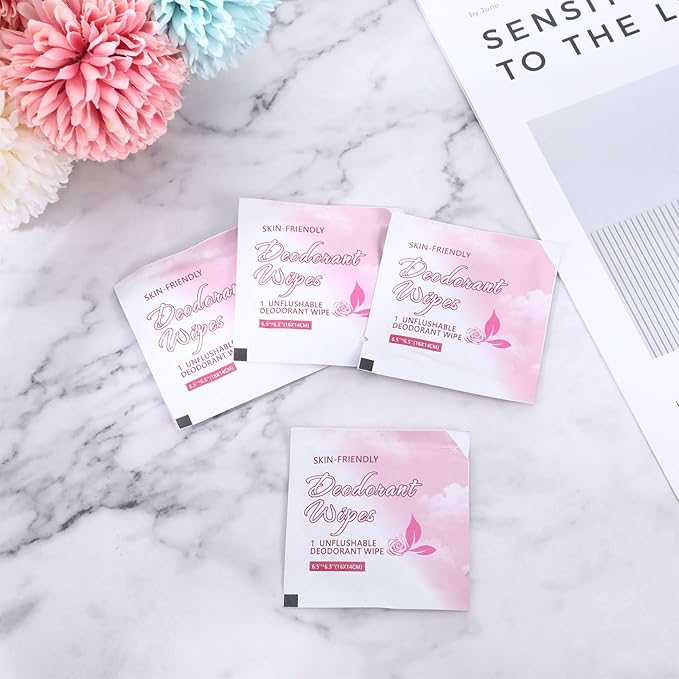 200 Pcs Deodorant Wipes Individually Wrapped, Mini Travel Size Wet Antiperspirant Wipes for Armpit, Hands, Face, Butt, Bulk Personal Cleansing Wipe for Women, Men, Homeless, Sports, Travel(Rose)